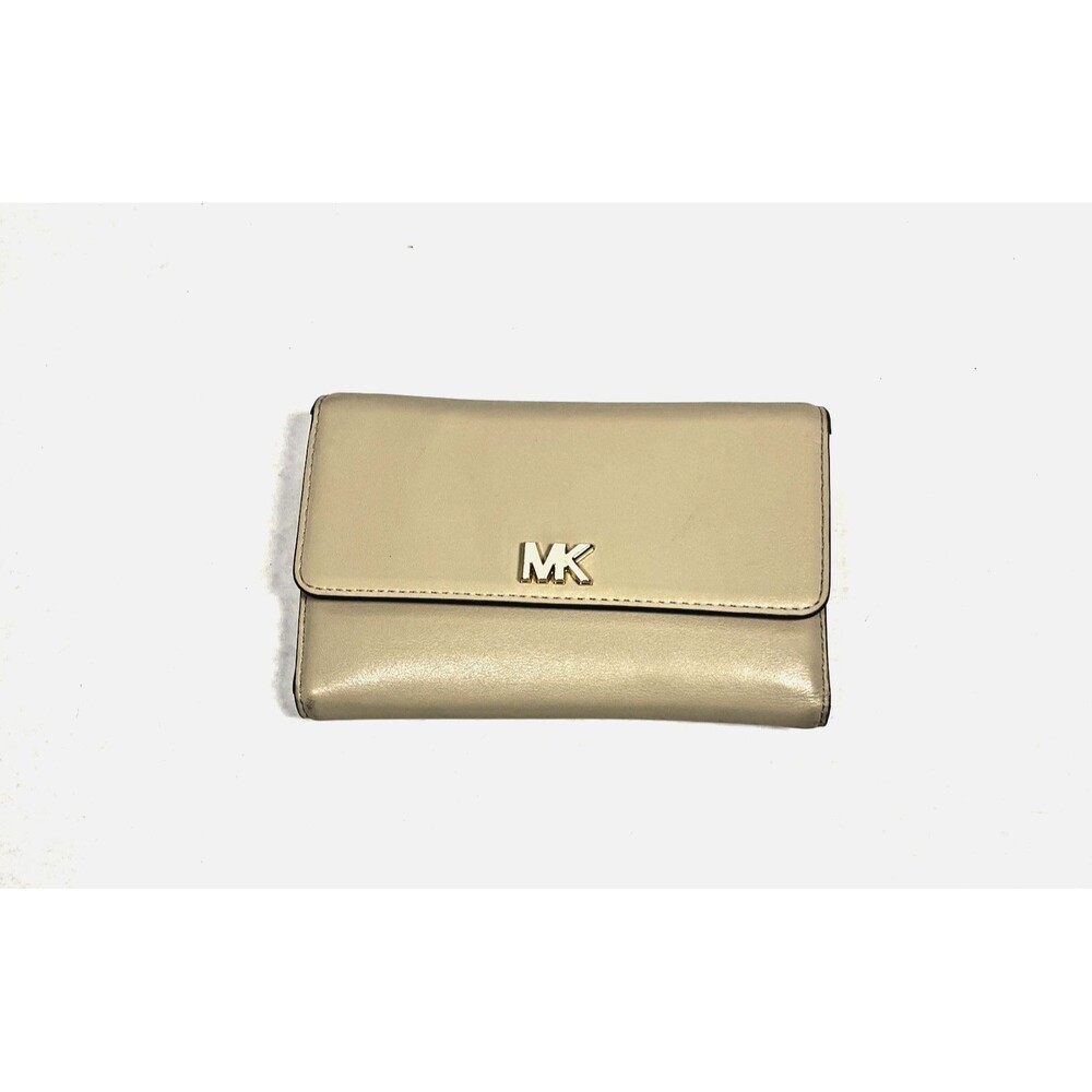 Michael Kors Large Zip‑Around Wallet Beige Leather Logo Credit Card Holder